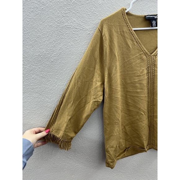 Norton Mcnaughton Womens Sweater Plus Size 1X Brown 3/4 Sleeve Fringe - Picture 2 of 12